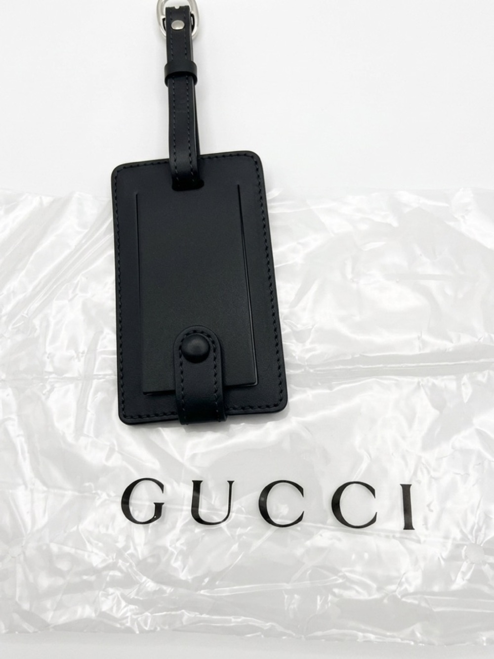 Authentic Gucci Black Leather Luggage Tag
